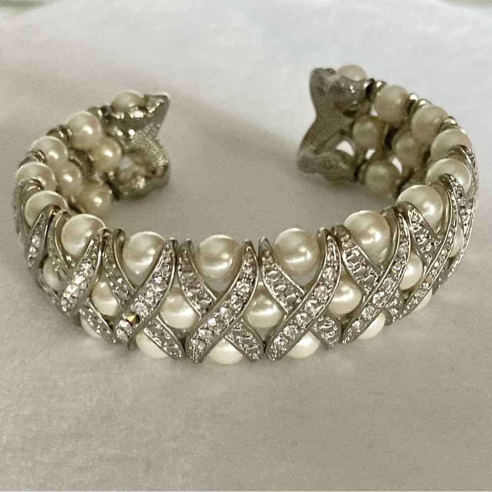 Vintage Pearl & Rhinestone Cuff Bracelet